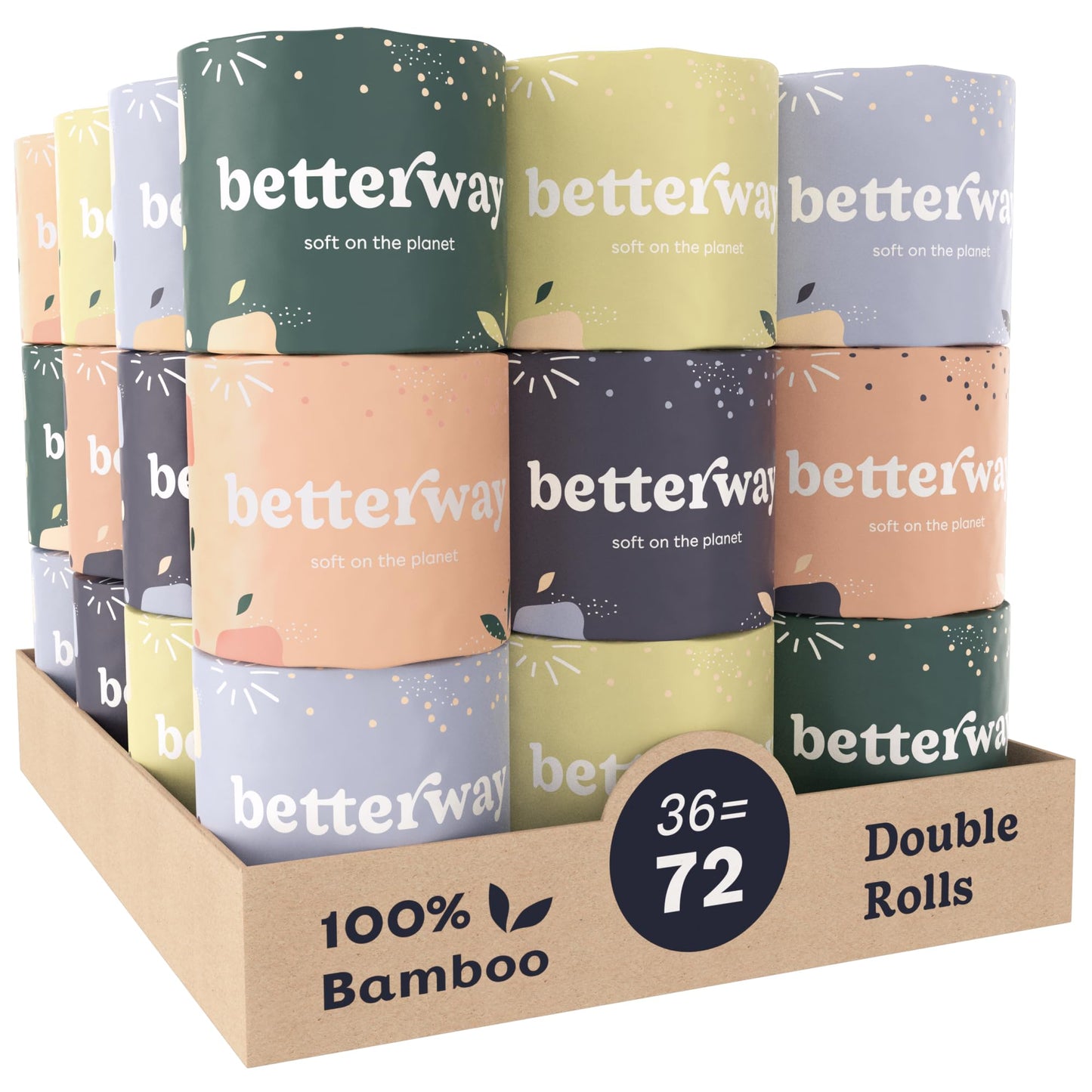 Betterway Bamboo Toilet Paper 3 Ply - Sustainable Toilet Tissue - 12 Double Rolls & 360 Sheets Per Roll - Septic Safe - Organic, Plastic Free - FSC Certified