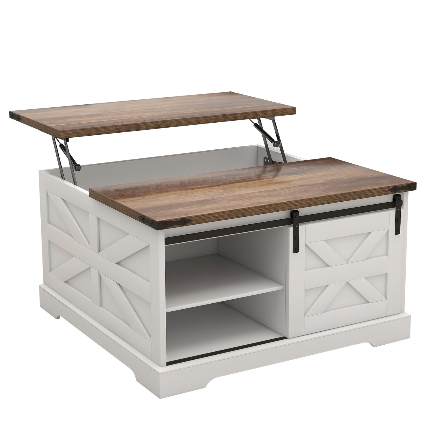 TaoHFE Lift Top Coffee Table with Storage,Rustic White Farmhouse Coffee Table, Square Storage Compartment and Adjustable Shelves Coffee Tables for Living Room (Oak White)