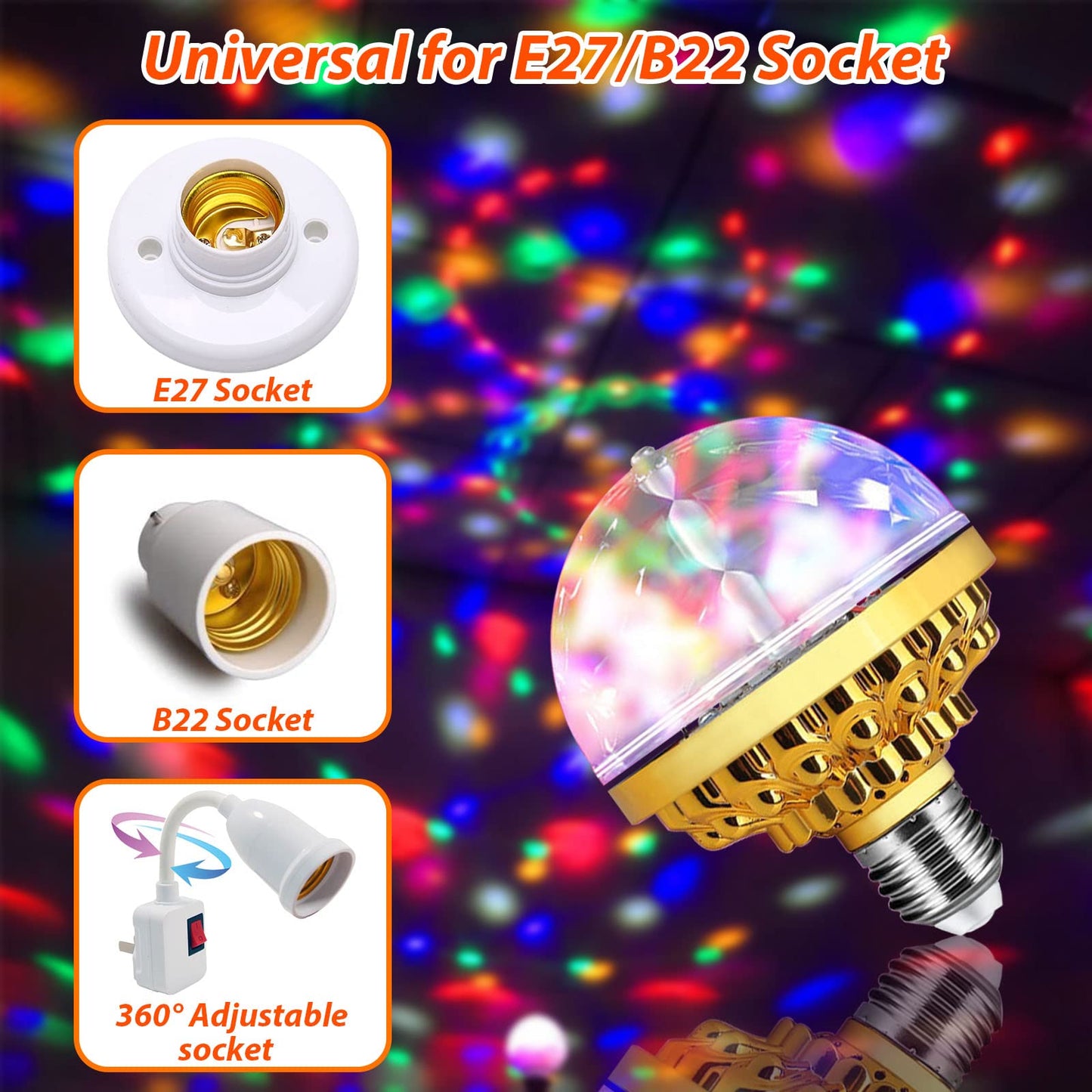 MIKWOAB 2 Pack Colorful Magic Rotating Ball Light, LED Plug in Disco Ball Light, RGB Disco Light Bulb, Party Lights Dj Disco Lights with Sockets for Home Room Dance Parties Bar Karaoke