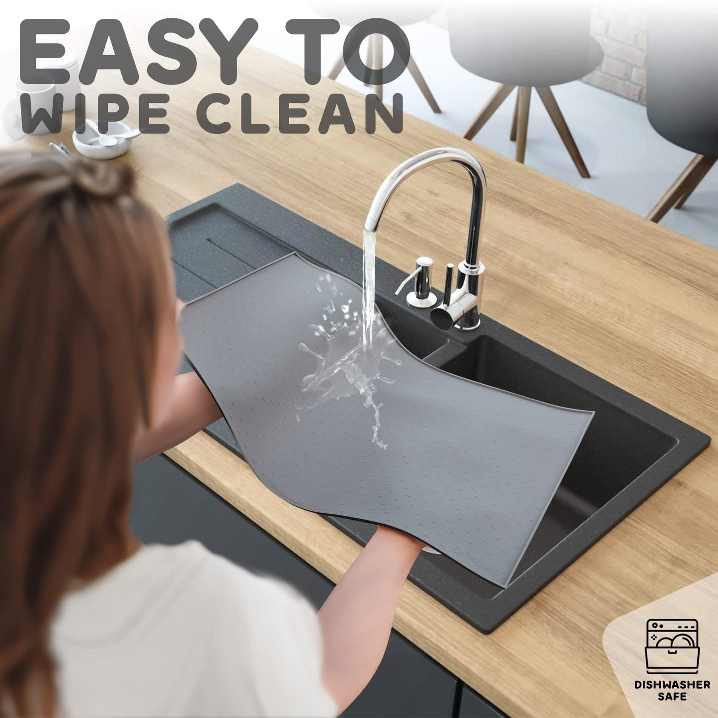 PetHappily Dog Food Mat - Raised Edges Dogs Mat for Food and Water Prevent Spill, Waterproof Cat Food Mats Protect Floors, Easy Clean Dog Bowl Mats for Food and Water, Silicone Pet Feeding Placemats