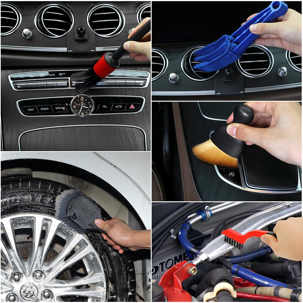 Aptleou Car Detailing Brush Set, 11Pcs Car Detailing Kit Includes Car Interior Detailing Brushes, Car Wheel & Tire Brush for Rim Cleaner, Car Cleaning Brush for Dust, Engine Brush, Air Vent Brush