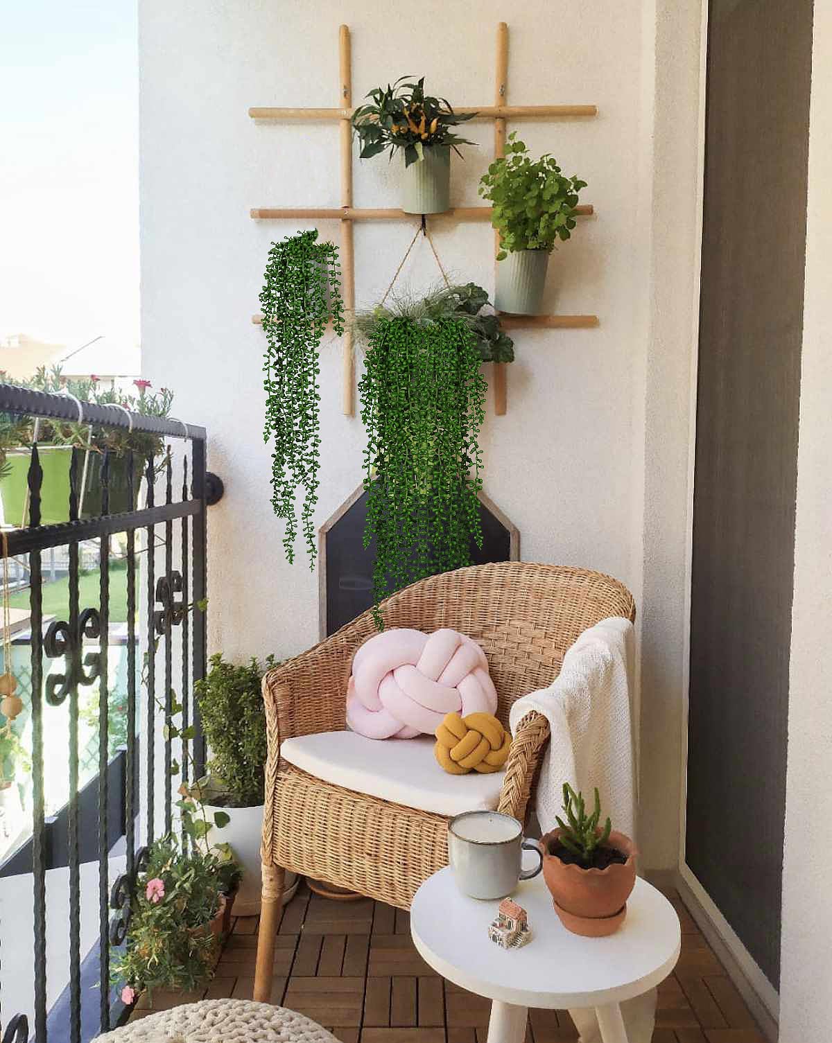 RECUTMS 6pcs Artificial Succulents Hanging Plants Fake Hanging Plants String of Pearls Faux Greenery Wall Plant Artificial Plants Indoor Outdoor Home Decor