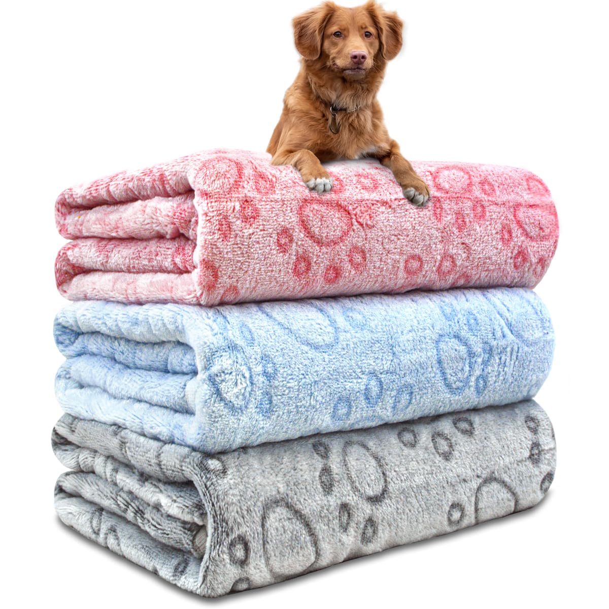 3 Pack Dog Blankets for Small Dogs, 23''x16'' Washable Dog Blanket, Soft Pet Blankets for Cat、Rabbit、Guinea Pig Small Animal Fleece Bedding Cute Claw Pattern Rabbit Bedding