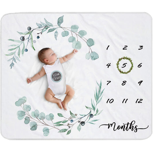 fundich Baby Milestone Blanket for Boys & Girls | Soft Monthly Picture Blanket for Newborn | Eucalyptus Nursery Decor | Photo Prop Blankets Gender Neutral 45"x40"