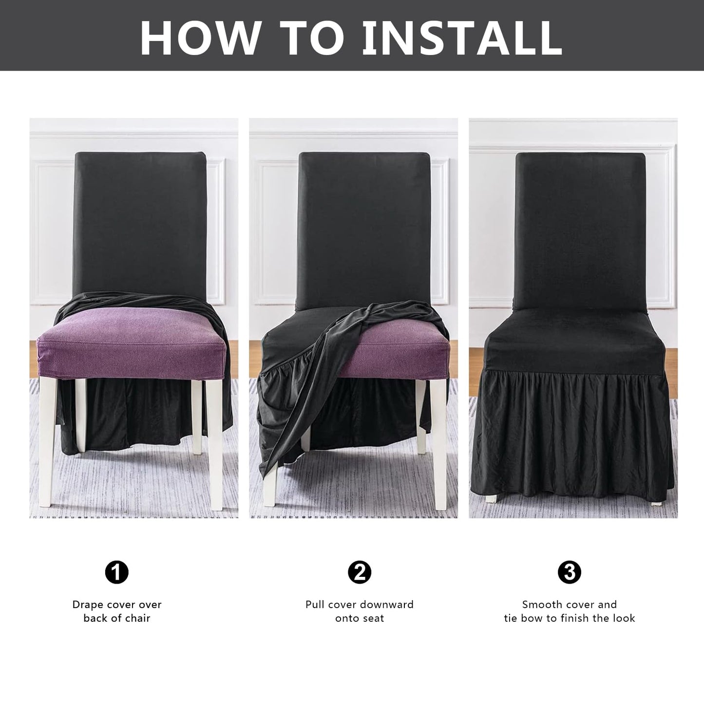 molasofa Chair Covers for Dining Room Set of 4 Stretch Chair Slipcovers with Skirt for Kitchen Seat Protectors Wedding Banquet Decor Kids Pets Spandex Fabric Washable (4pcs, Dark Grey)