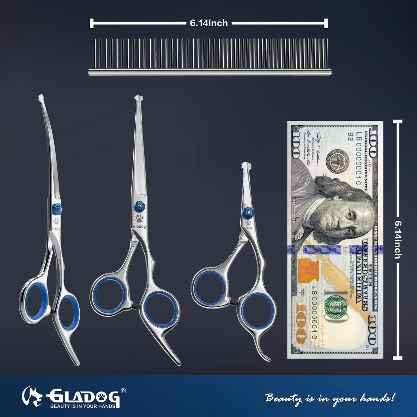 Dog Grooming Scissors Kit with Safety Round Tips, GLADOG Professional 6 in 1 Grooming Scissors for Dogs, Sharp and Heavy-duty Dog Grooming Shears for Dogs Cats Pets