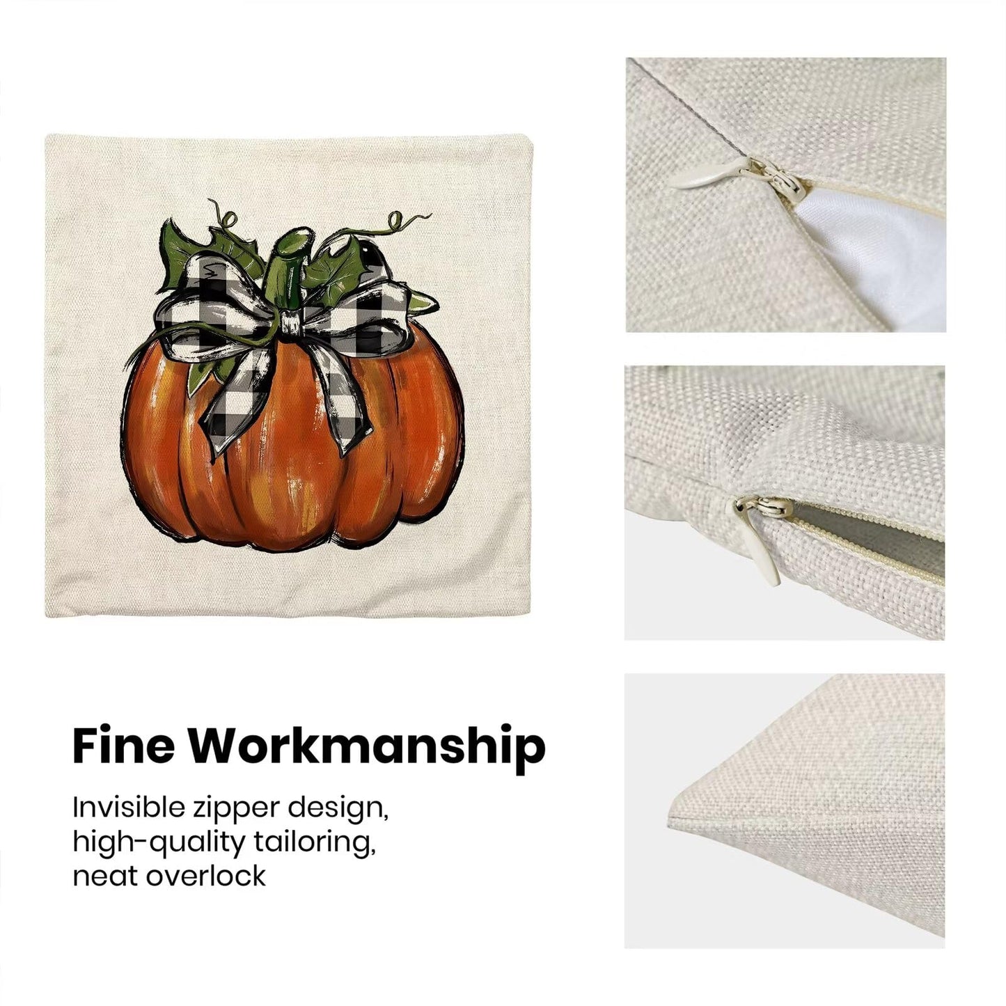 Fall Pillow Covers 18x18 Set of 2, Thanksgiving Pumpkin Decorative Autumn Flower Farmhouse Outdoor Throw Pillowcase Buffalo Plaid Pumpkin Cushion Cover for Sofa Couch Living Room Bed Decor