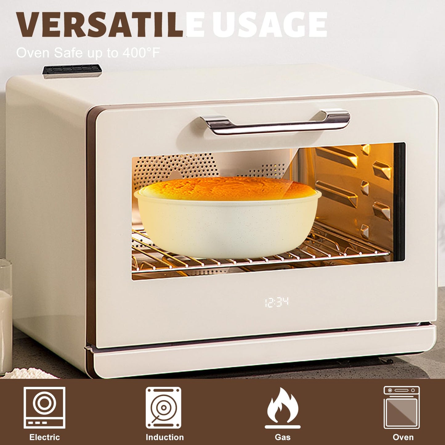 Numola 10 pcs Pots and Pan Set Non Stick with Detachable Handle, Ceramic Cookware Set for Stackable, Induction Kitchen Cookware Set for RV, Dishwasher ＆ Oven Safe, Cream White