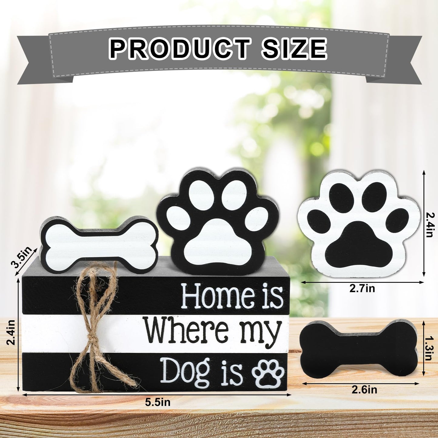 Whaline 7Pcs Dog Wooden Tiered Tray Decor Faux Stacked Books Dog Paw Bone Decorative Table Centerpiece Block Signs for Party Home Room Kitchen Dining Table Shelf Decoration