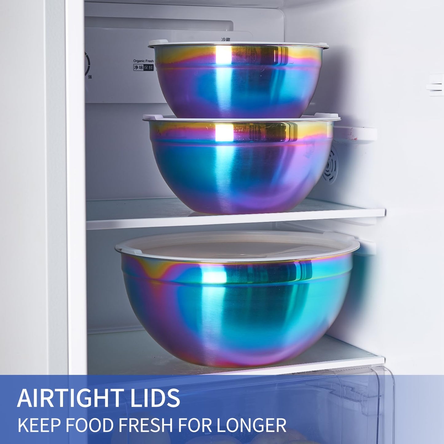 Onlycooker Rainbow Mixing Bowls With Airtight Lids,Stainless Steel Bowl,Salad Bowls 7 Piece Colorful Nesting Bowl Rainbow Kitchen Accessories,Size 7,3.6,2.7,2.1,1.5,1.1,0.8QT Stackable Design