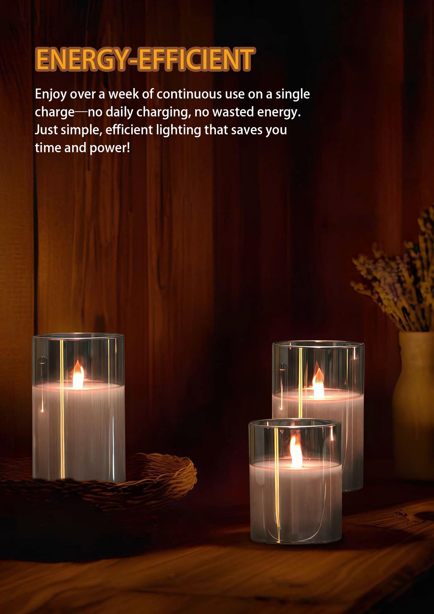 200 Hour Flameless Candles with Remote, Rechargeable Flickering Glass Pillar Candles with Remote and Timer, Moving Flame for Halloween Christmas Festival Wedding Home Party Decor