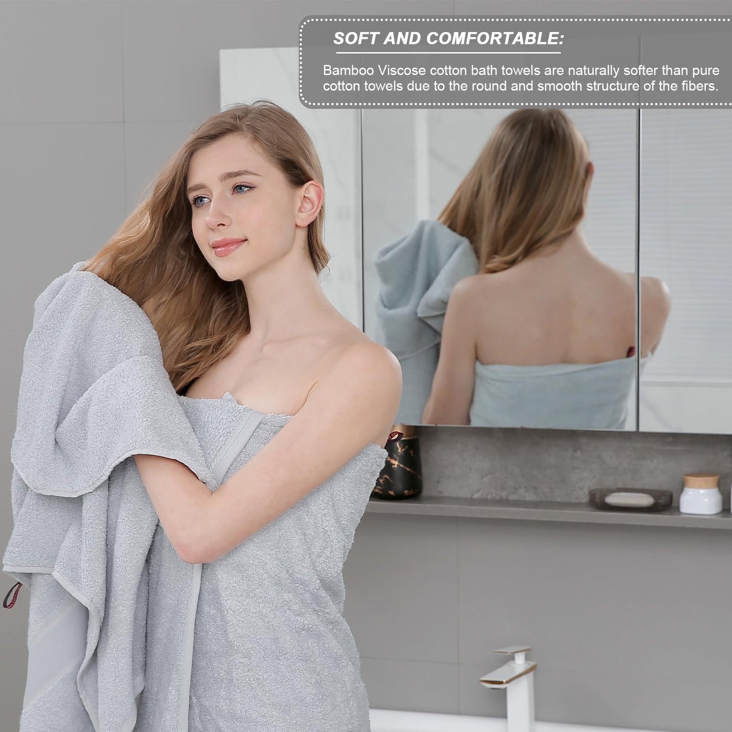 Aibaser Bath Towels, 27x54inch - Natural, Ultra Absorbent Towels for Bathroom, Travel, Gym, Shower and Spa (6 Piece Set)