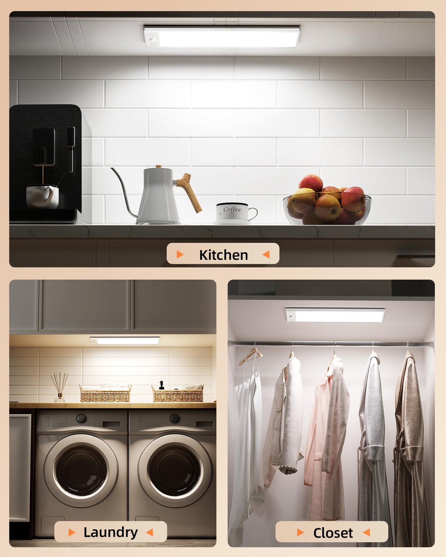 EZVALO Under Cabinet Lights, 150LM Ultra Bright Motion Sensor Lights, 3000mAh Rechargeable Magnetic Under Counter Lights for Kitchen, 3 Inch Wide Panel Dimmable Closet Light 2Packs