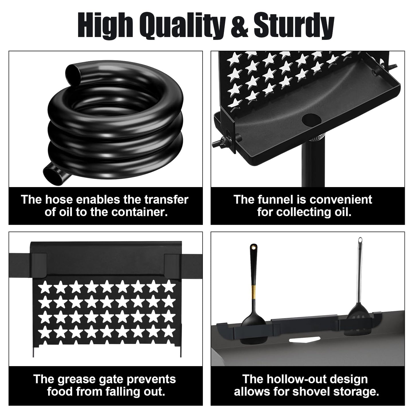 Blackstone Upgraded Rear Griddle Grease Catcher – BBQ Oil Drainer & Grease Funnel with Spatula Holder, Compatible Drain Kit for 36", 28", 22", and 17" Blackstone Griddles