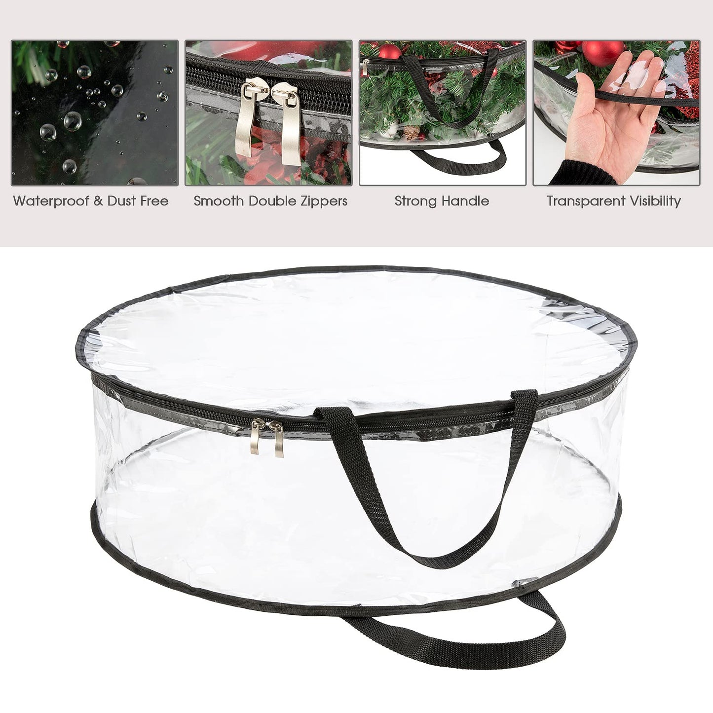 CINPIUK Clear Wreath Storage Bag 24 Inch, Christmas Container, Heavy Duty Protector With Handle for Holiday Seasonal Garland, 2Pcs