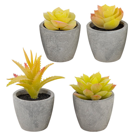LUZOGA Set of 4 Yellow Fake Succulents, Artificial Small Succulents Plants, Mini Home Decor Small Fake Plants Decor for Office Table Bedroom Kitchen Desk Decor Bathroom Shelf Yellow Decor