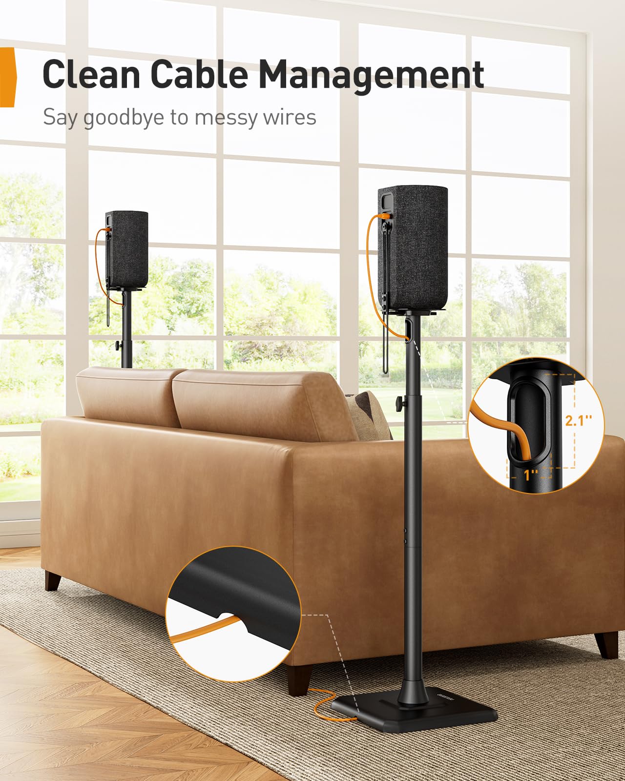 Perlegear Speaker Stands Pair, 33-42 Inch Height Adjustable Stands for Small Bookshelf & Satellite Speakers with Cable Management, 13.2 lbs Capacity, PGSS12