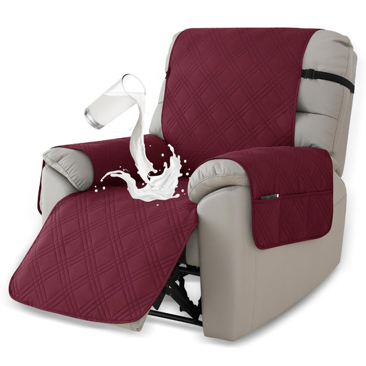Deisy Dee Waterproof Recliner Chair Covers with Storage Pocket - Extend Sofa Life, Comfortable & Washable, Available in 10 Colors (Burgandy, 24.8 ")