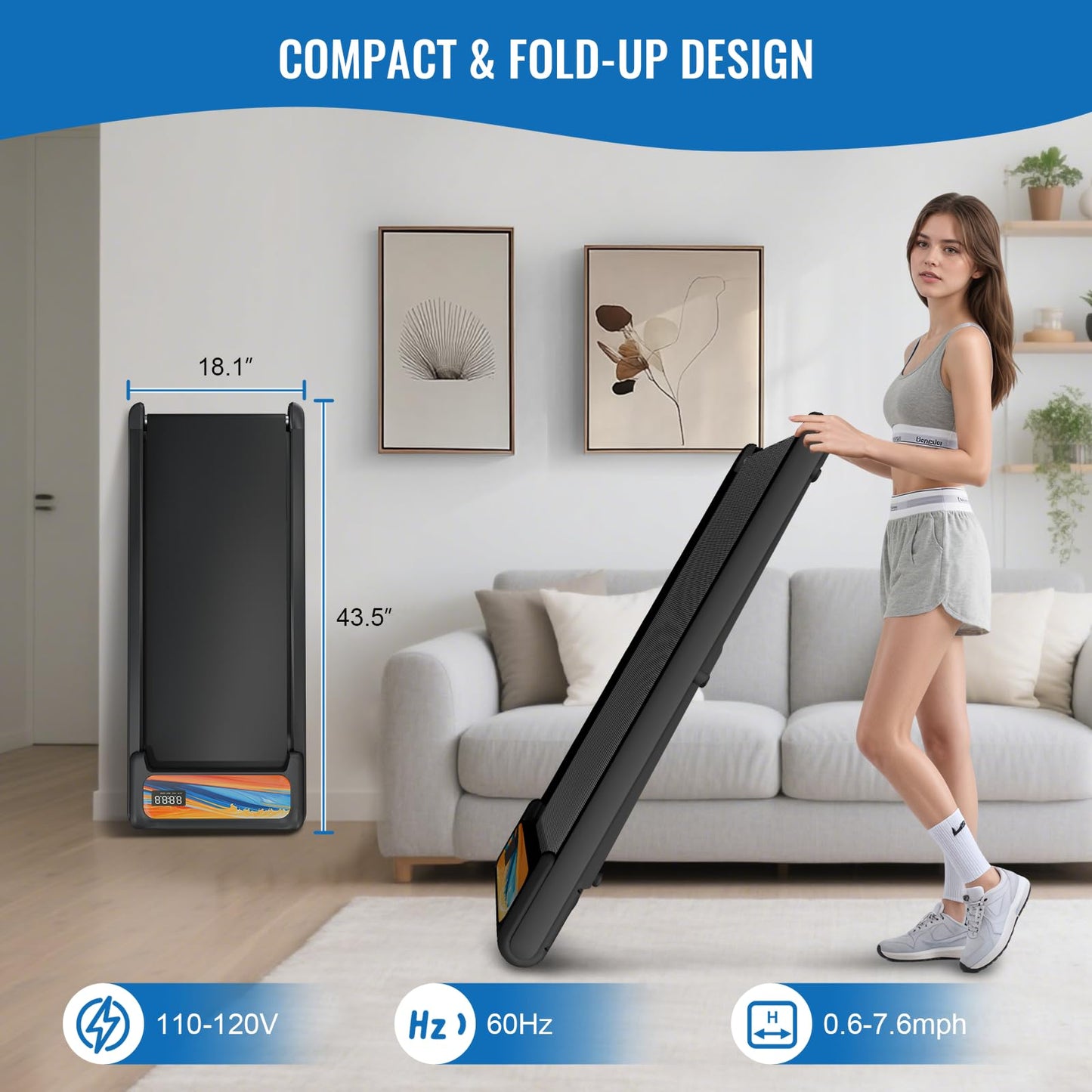 SEVOBAL Treadmill with Handles, Electric Treadmills for Home Small, Under Desk Treadmill with Remote Control LED Display, 2.5HP Walking Pad with Handle Bar, 270LBS Capacity, Orange