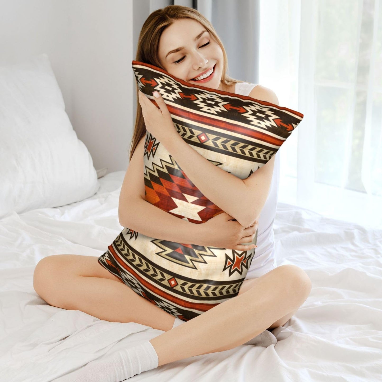 Imitation Silk Pillow Case for Hair and Skin Western Native American King Size 1 Pack Satin Pillow Cases with Zipper Super Soft Pillow Cover for Women Bed Sleeping, 20x36 Inches