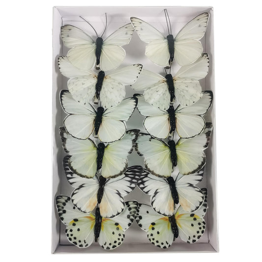 Berfutall-Artificial Feather 3D Butterfly Party Decorations Set of 12 with Clip 6 Color Ornaments for Christmas Tree
