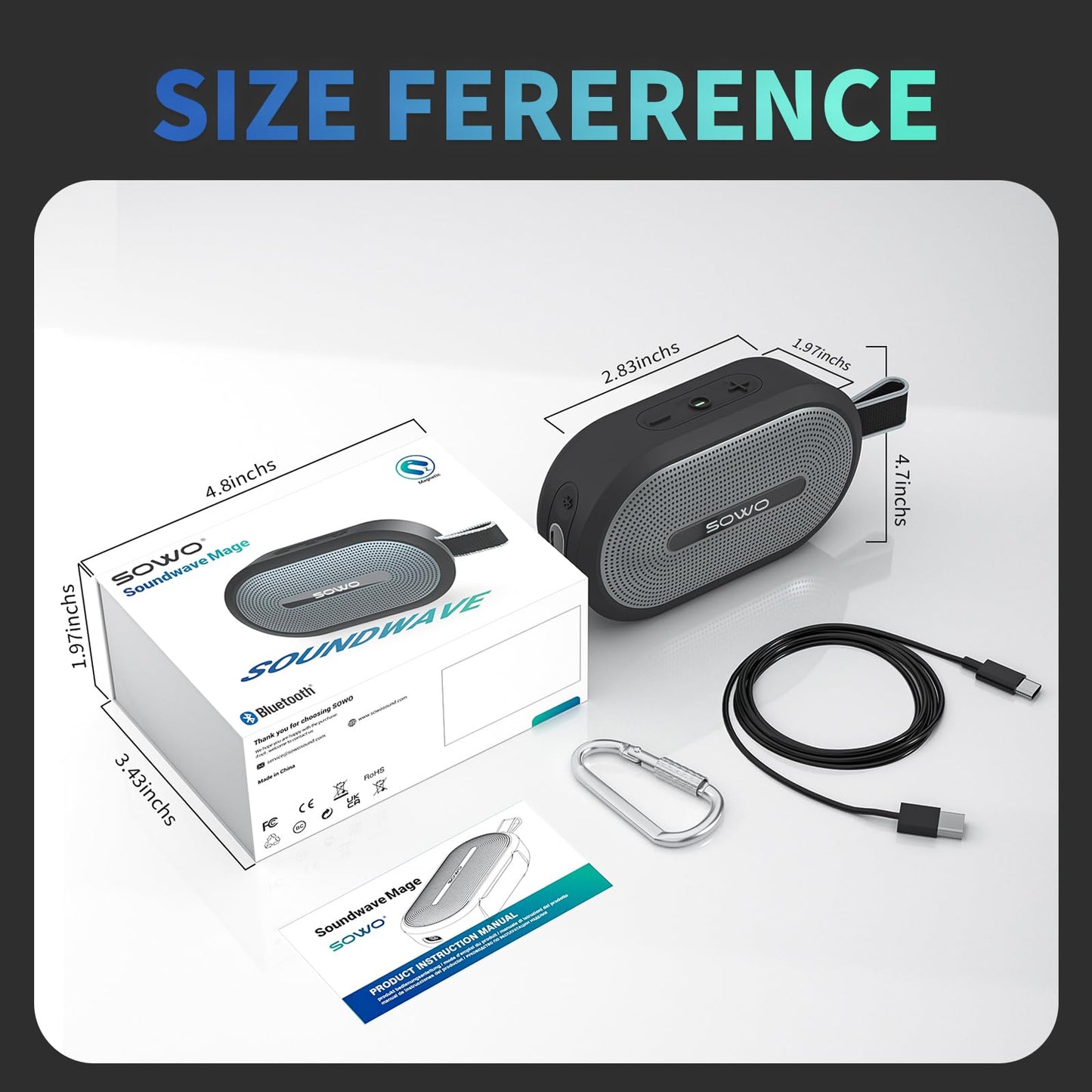 SOWO Wireless Portable Small Speaker, Ultra Magnetic Bluetooth Speaker for Golf Cart, Coverless IP67 Waterproof, 24 H Playtime, Pro Sound, Clip On Design for Outdoor, Indoor - Black