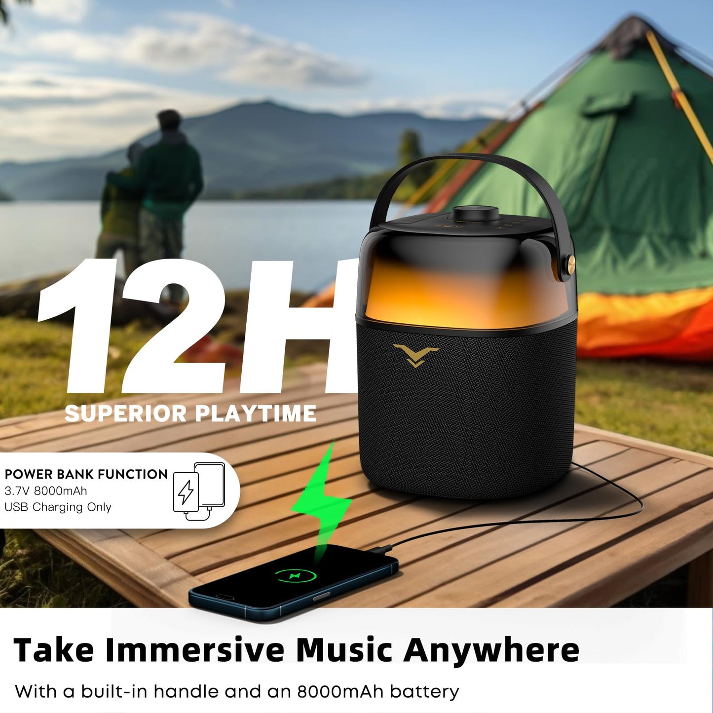 Bluetooth Speakers, 50W(80W Peak) Portable Wireless Speaker with 360-degree LED Light Show, Loud Stereo Sound with Active Bass & Treble, IPX5 Waterproof Speaker for Outdoor, Home Party, Camping, Beach
