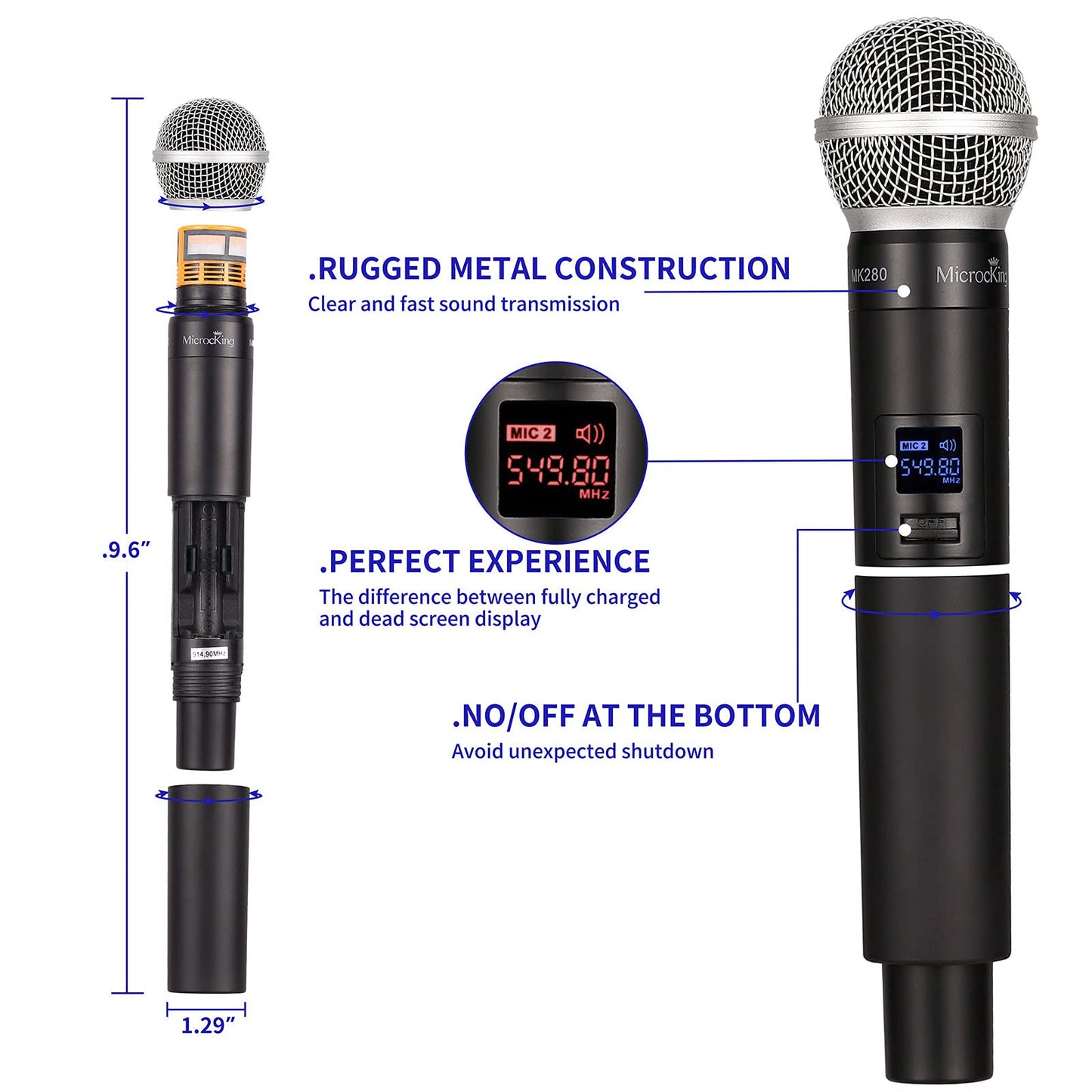 MicrocKing Wireless Microphone System, 8-Channels UHF Cordless Dynamic Handheld Mics, Long Range 400ft, Auto Connect, Ideal for Karaoke Party Wedding Speech and Outdoor Events