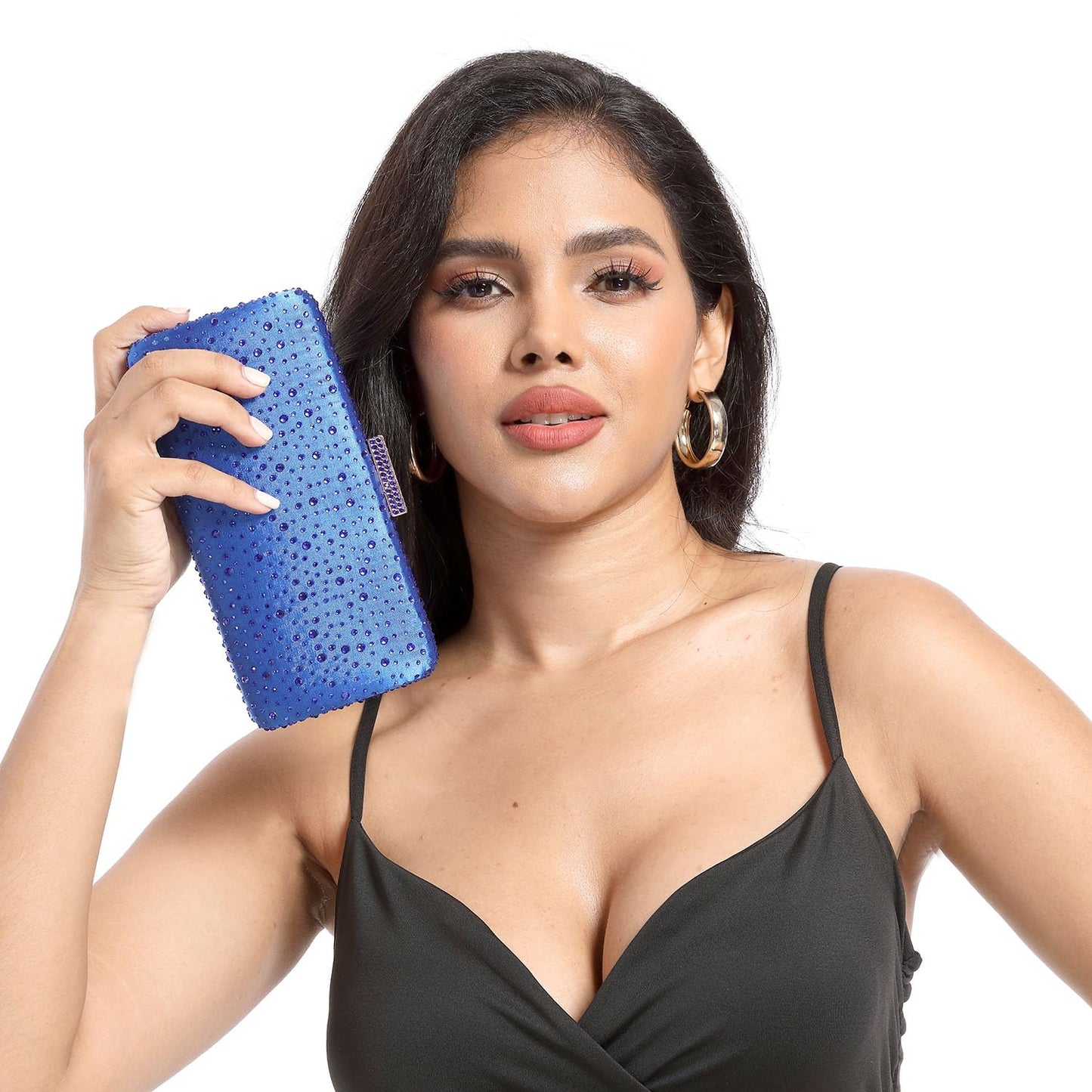 Boutique De FGG Elegant Women Crystal Clutch Purse Formal Evening Bags Wedding Handbags Cocktail Rhinestone Clutch Purse,Mini,Blue