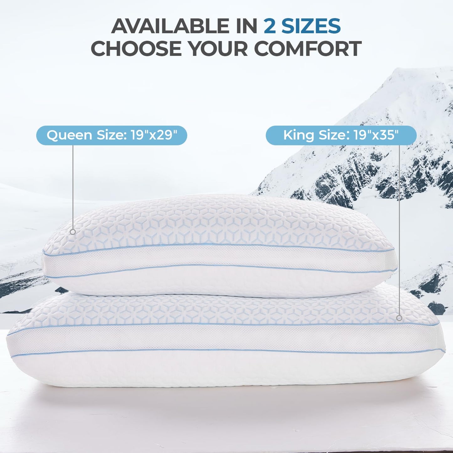 Sweetnight Cooling Pillows Queen Size Set of 2, Shredded Memory Foam Pillows 2 Pack for Hot Sleepers, Cold Bed Pillows for Sleeping, Washable with Removable Cover, Cool Night