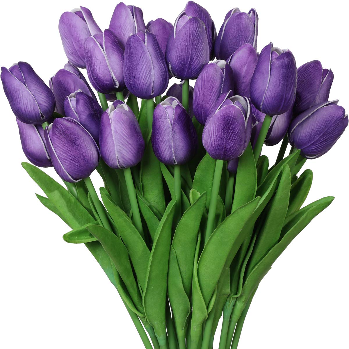 Nubry 30pcs Artificial Tulip Flowers Fake Real Touch Tulips Flower Bouquet for Wedding Arrangements Centerpieces Home Decoration (Purple)