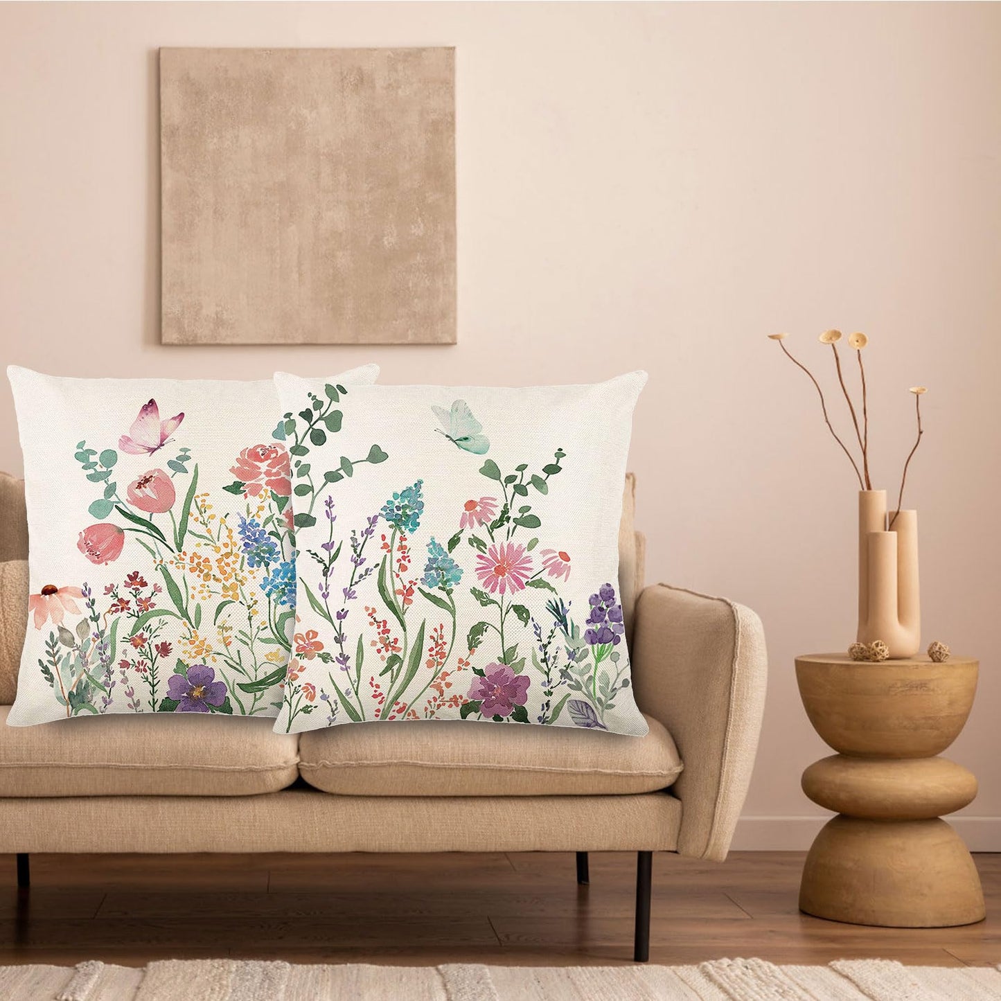 ONFAON Spring Decorations for Home - Spring Pillow Covers 18x18, Outdoor Pillow Covers Springtime Farmhouse Throw Pillow Cover Garden Linen Cushion Case for Home Decor