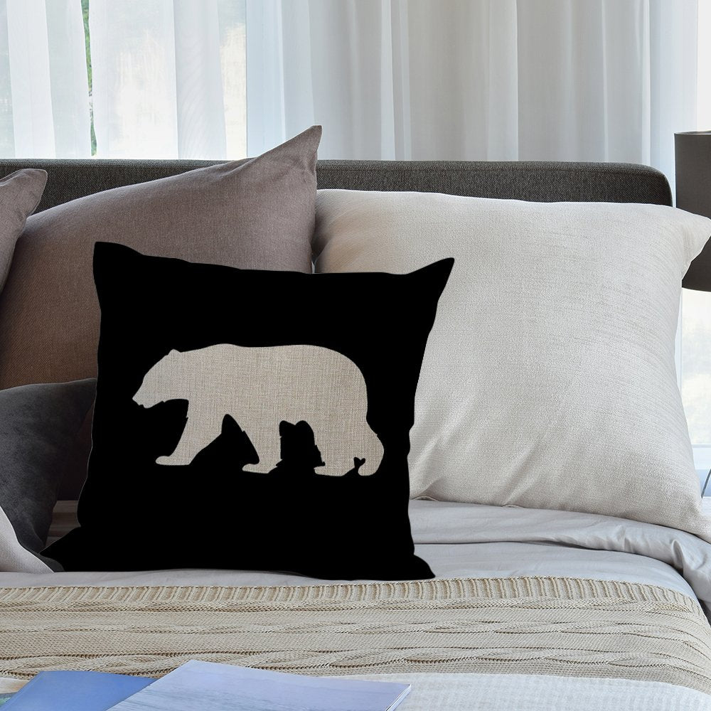 HGOD DESIGNS Throw Pillow Case Black Background Bear Cotton Linen Square Cushion Cover Standard Pillowcase for Men Women Home Decorative Sofa Armchair Bedroom Livingroom 18 x 18 inch