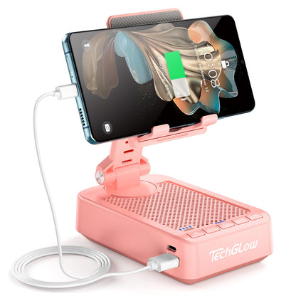 TechGlow Foldable Cellphone Stand with Bluetooth Speaker Power Bank 360° Rotatable Phone Stand Birthday Gifts for Men Women Mother Father Cool Tech Gadgets