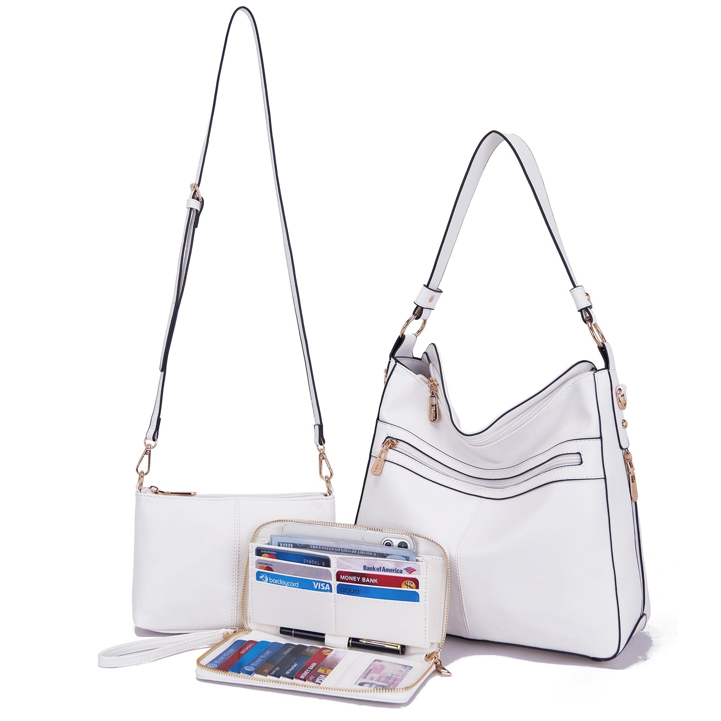 Womens Large Leather Hobo Handbag Ladies Fashion Tote Satchel Shoulder Crossbody Bags 3pcs Purses Set