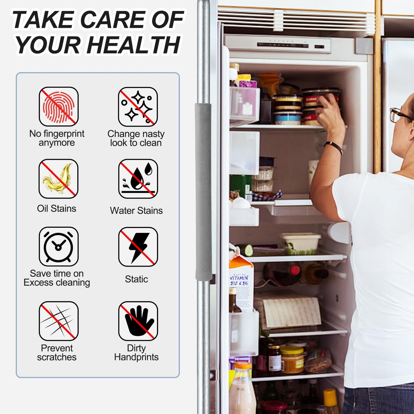 Sheskind Refrigerator Door Handle Covers Keep Fridge Clean and Beautiful, Pack of 2 (16"*4", Gray)