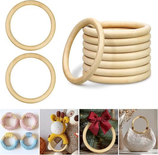 4inch/100mm Wooden Rings for Craft, 10Pcs Unfinished Wood Rings, Wooden Rings for Macrame Craft, Pendant Connectors, DIY Craft Supplies