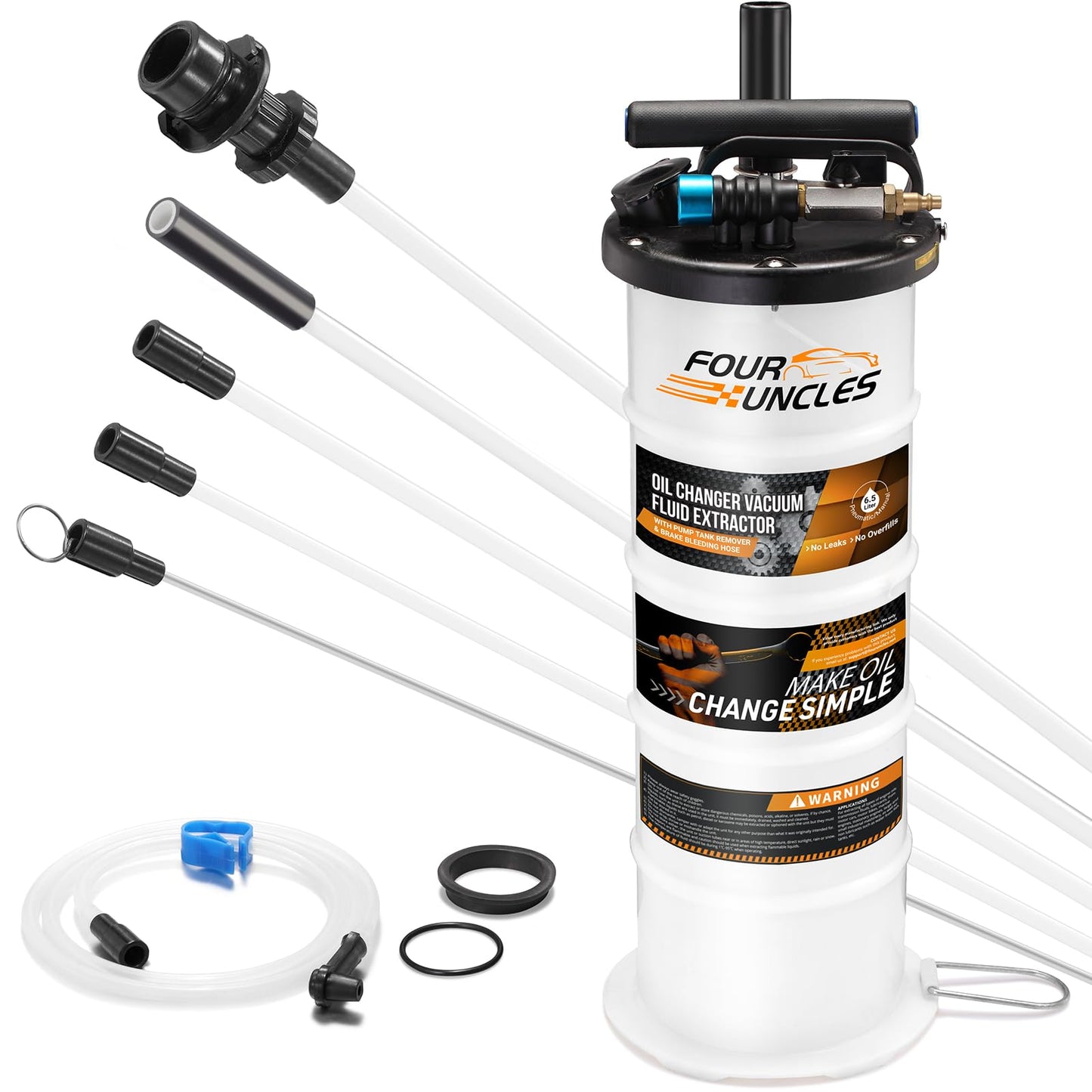 FOUR UNCLES 6.5L Oil Extractor - Pneumatic/Manual Vacumm Fluid Extractor with Pump Tank Remover & 4 Tubes for Oil Change and a Brake Bleeding Hose for Brake Fluid Change