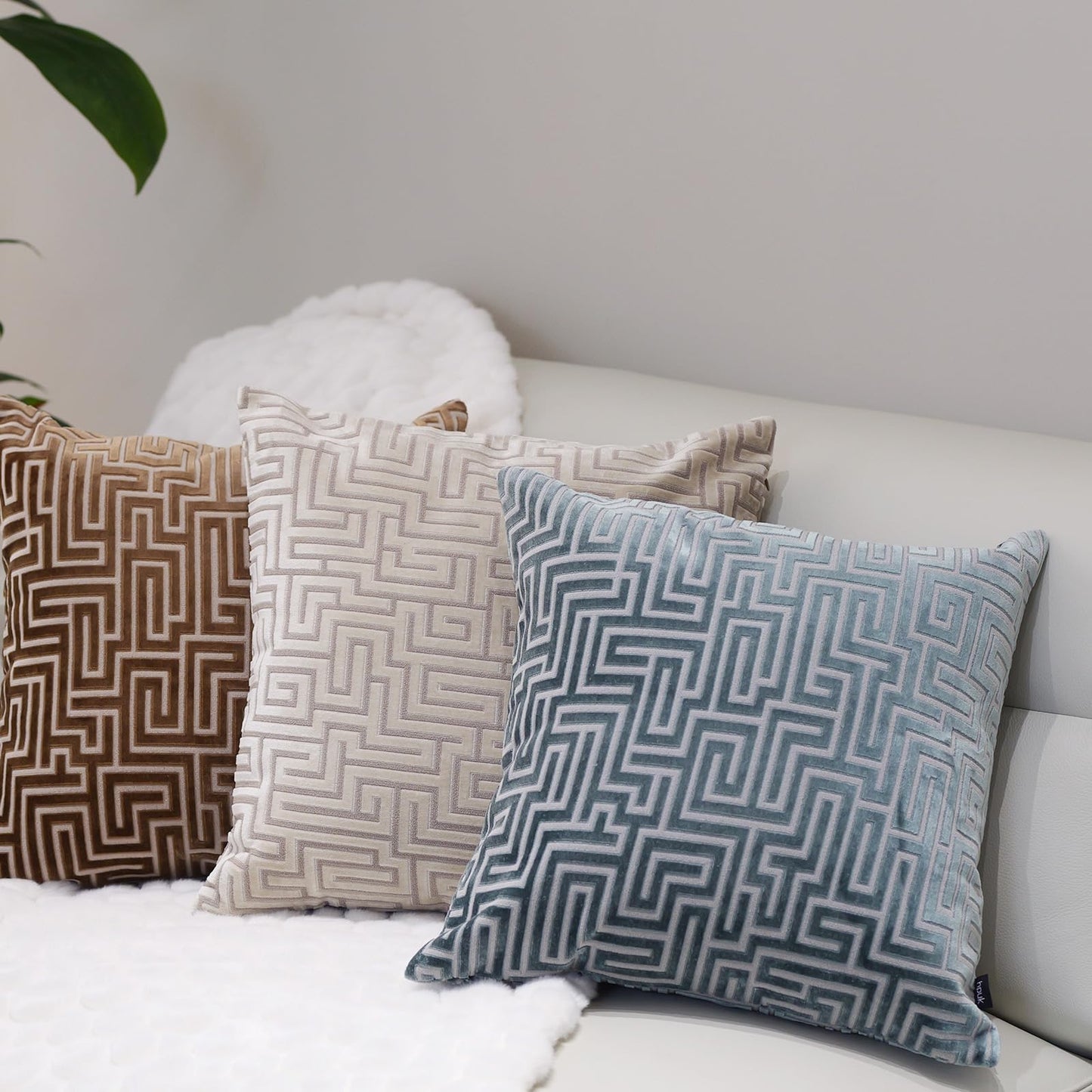 HPUK Geo Cut Velvet Throw Pillow Covers Pack of 2, 18x18 Inch Accent Cushion Covers for Living Room, Bedroom, Decorative Pillow Covers for Couch, Sofa, Chair, Teal