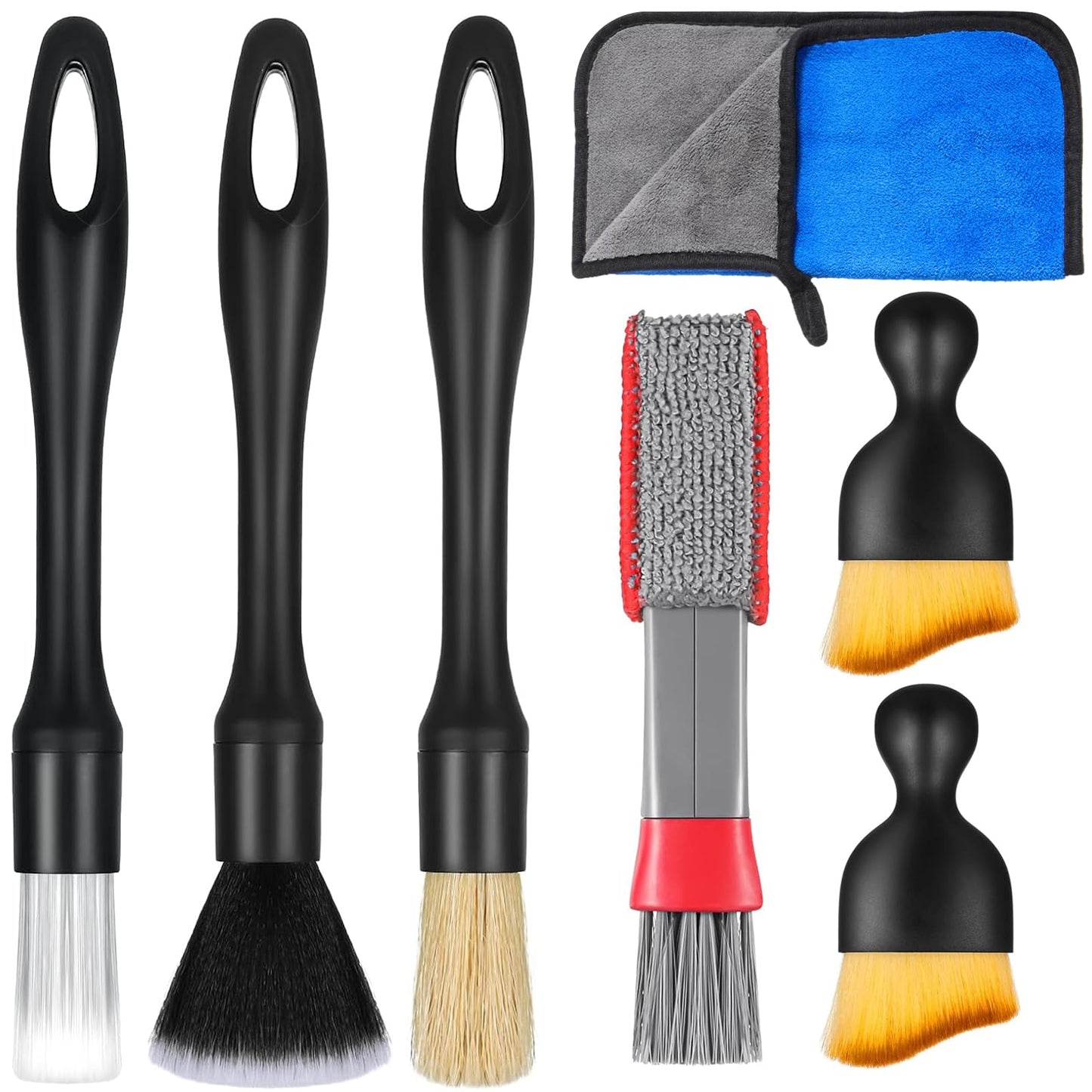 Zhtulck Car Detailing Brush, 7 PCS Car Interior Brush Set, Automotive Interior Dusting Brush, Car Cleaning Brush for Cleaning Car Interior Exterior, Air Vents, Dashboard Engines Leather Wheel