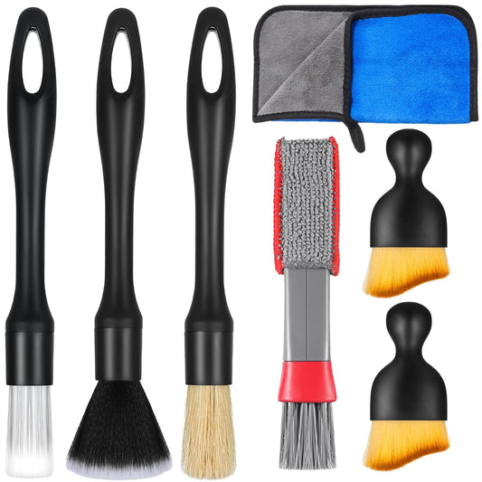 Zhtulck Car Detailing Brush, 7 PCS Car Interior Brush Set, Automotive Interior Dusting Brush, Car Cleaning Brush for Cleaning Car Interior Exterior, Air Vents, Dashboard Engines Leather Wheel