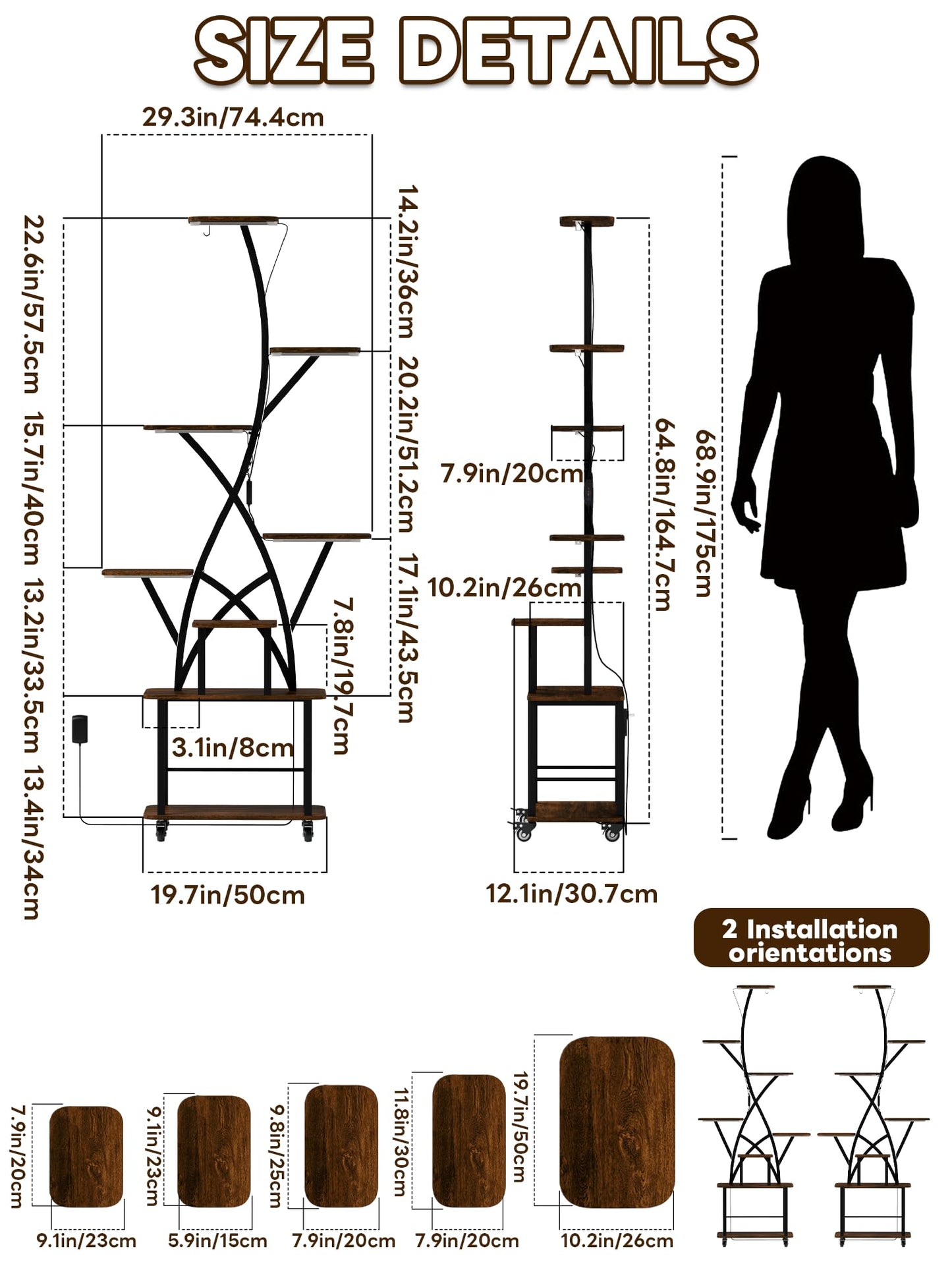 Plant Stand Indoor with Grow Lights 64" Tall Plant Shelf with Wheel Lighted Corner Plant Stands for Indoor Growing Multiple Metal 8 Tiered Large Flower Holder Plant Rack for Home Patio Balcony