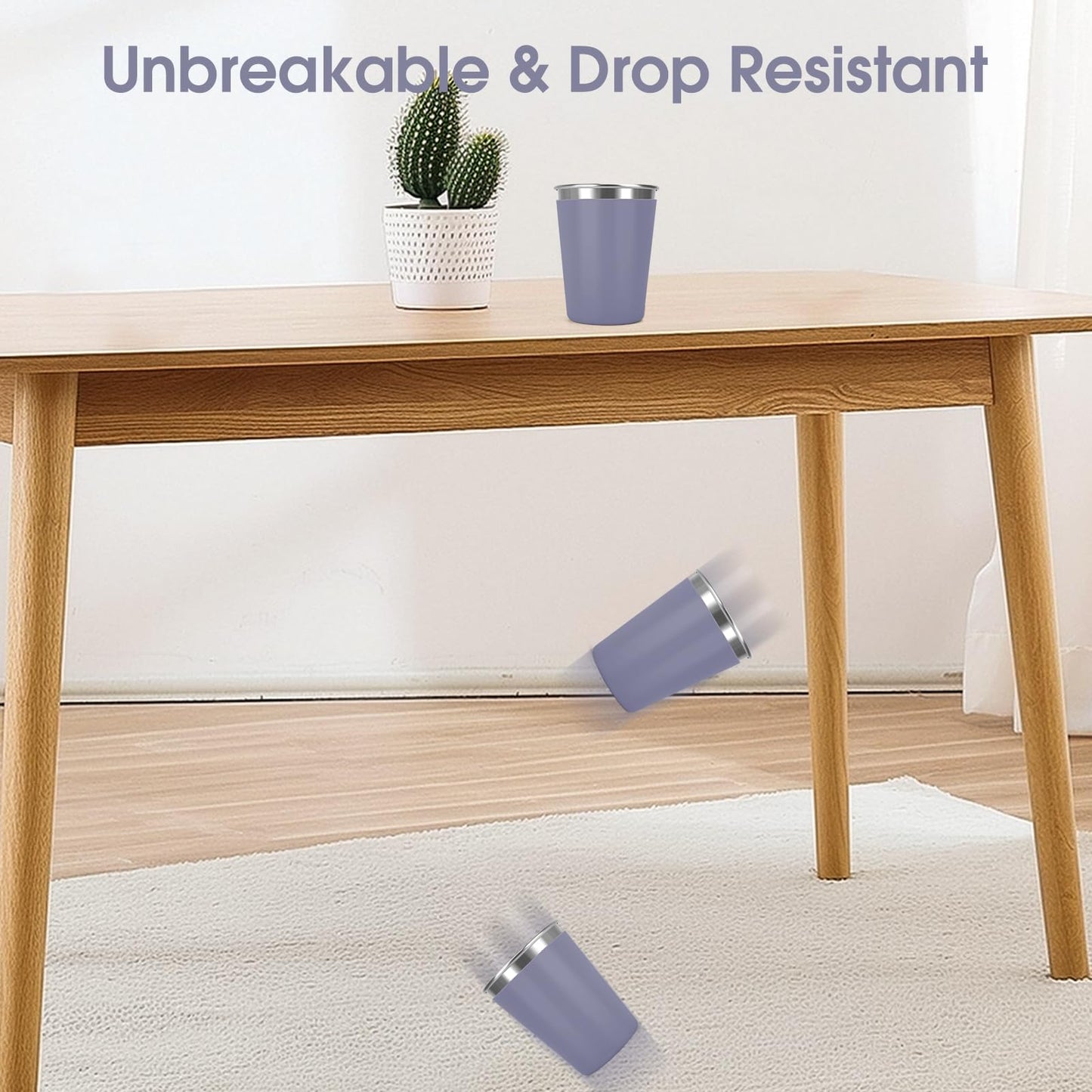 Vermida Stainless Steel Cups for Kids and Toddlers, 12oz Stackable Stainless Steel Kids Cups with Silicone Sleeves Sweat Proof, Unbreakable Metal Cups for Home & Outdoor, BPA Free (4 Pack)