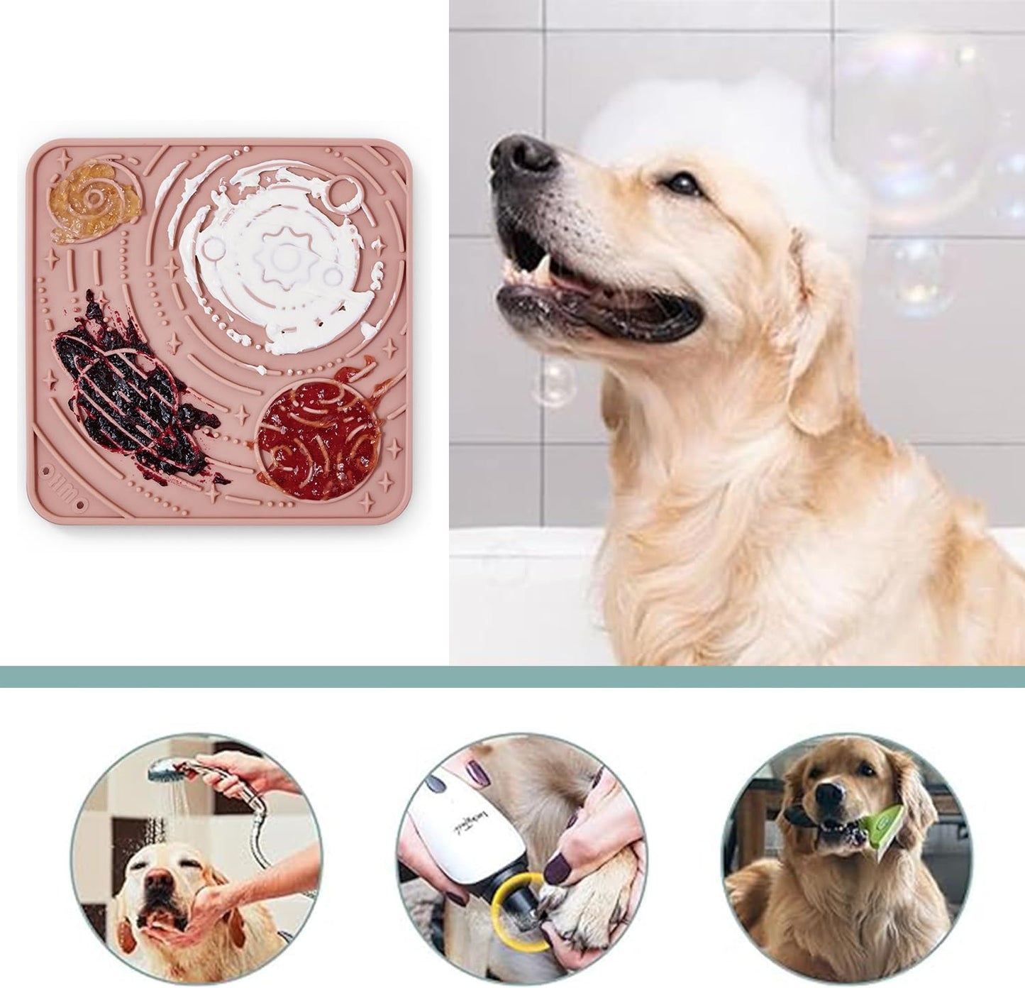 OHMO Lick Mat for Dogs and Cats(Small, Mars&Coral, 2pcs) Enrichment Accessories Toy Space Star Easy Clean Pet Slow Feeder/Suction Cups, Licking Pad for Anxiety Relief and Boredom Reduction