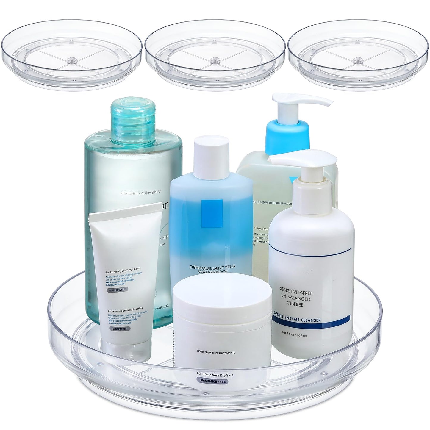 2 Pack 9 Inch Clear Acrylic Lazy Susan, Non-Skid Turntable Organizer for Cabinet, Kitchen, Pantry Organization Storage, Refrigerator, Vanity Makeup, Bathroom Countertop Organizing, Rotating Spice Rack