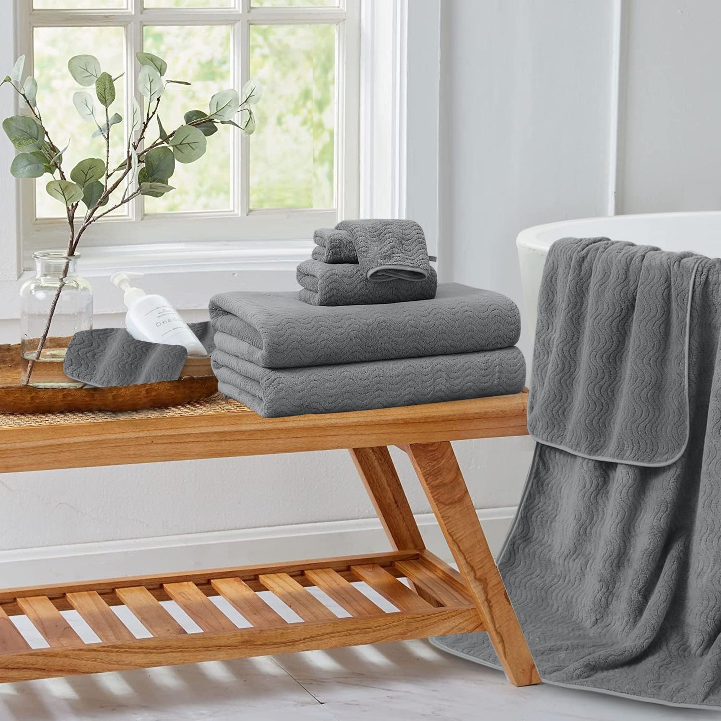 4 Piece Oversized Bath Sheet Set 35"x70" Grey - Extra Large Highly Absorbent Quick Dry Premium Towels for Bathroom, Spa, Gym, Hotel - 600GSM Shower Towel for Daily Use