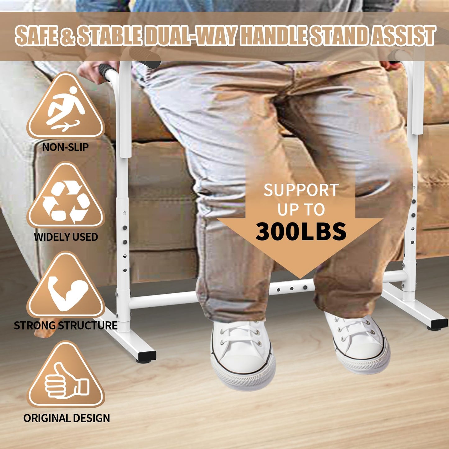 Adjustable Dual-way Handles Couch Chair Stand Assist for Seniors, Standing aid & Support Device, Chair Lift Assist Device for Elderly Mobility & Daily Living Stand to Sit(300LBs Loading, White)