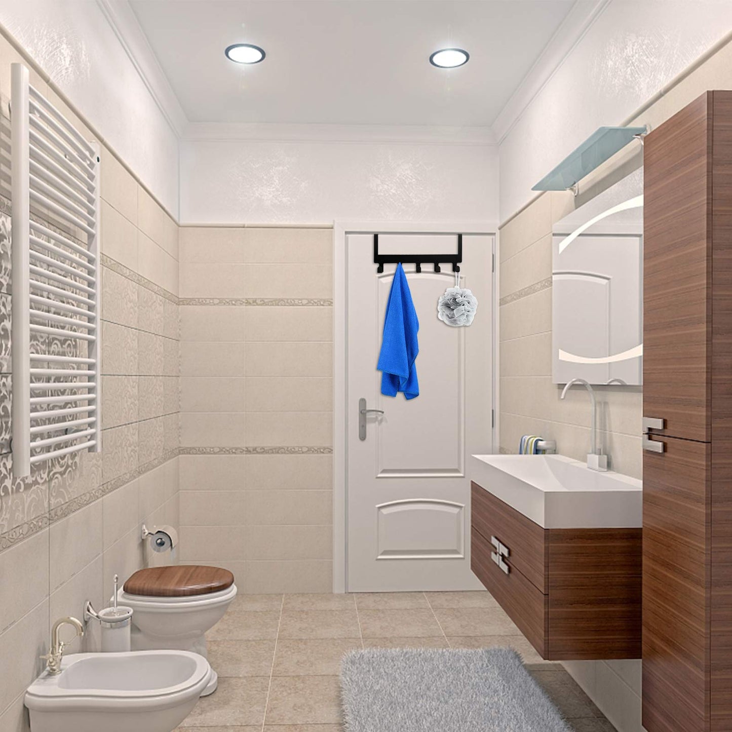 MINCORD Over Door Hook Hanger, Back of Door Bathroom Towel Rack Hooks Heavy-Duty Organizer Sturdy Anti-Rust Black 5-Hooks Towel Holder for Bathroom Bedroom Kitchen Coat Bag Robe Towels