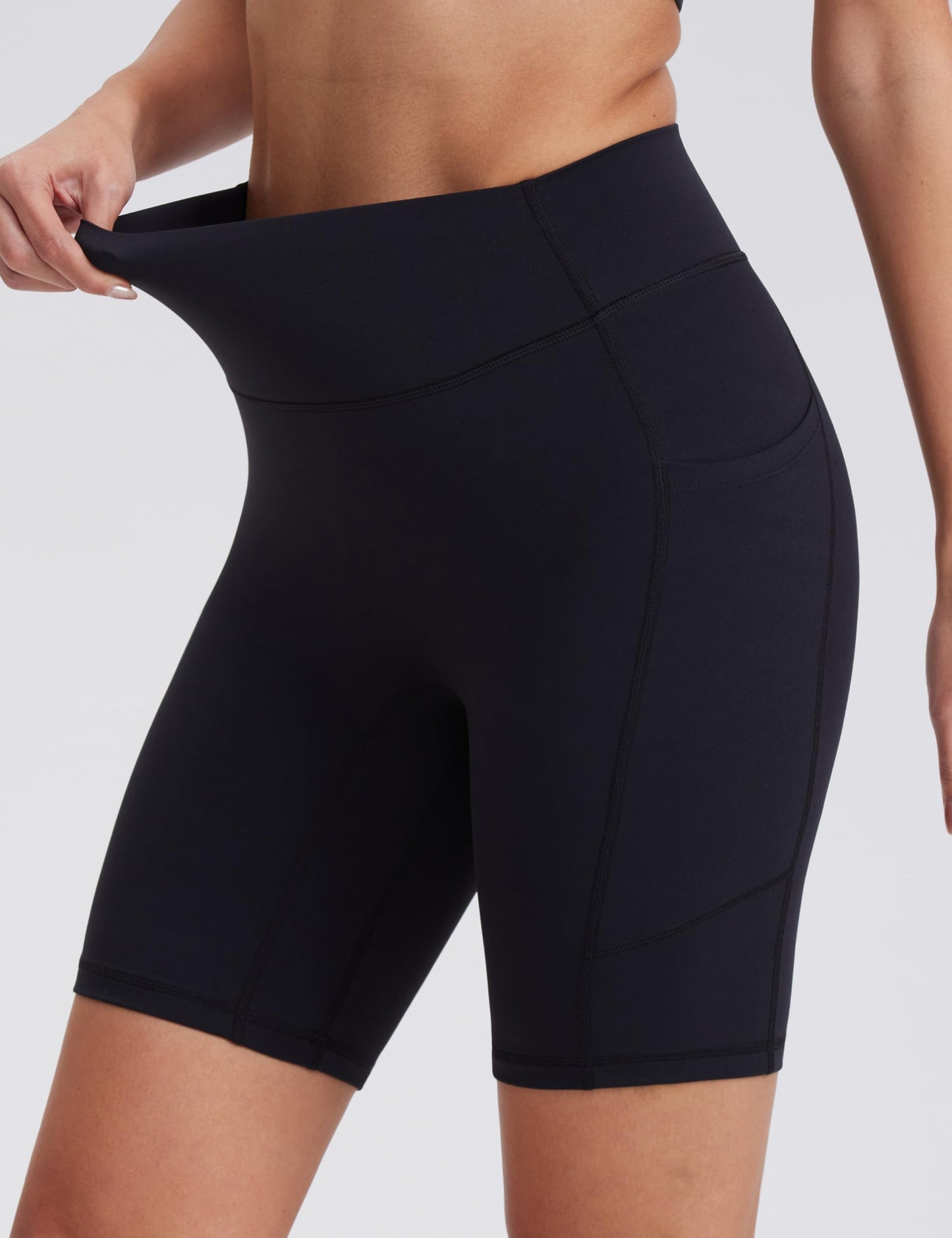 ENERBLOOM Biker Shorts for Women with Pockets, 5"/8" Spandex Workout Shorts, Lightweight for Summer Cycling Running Yoga Gym Black Large