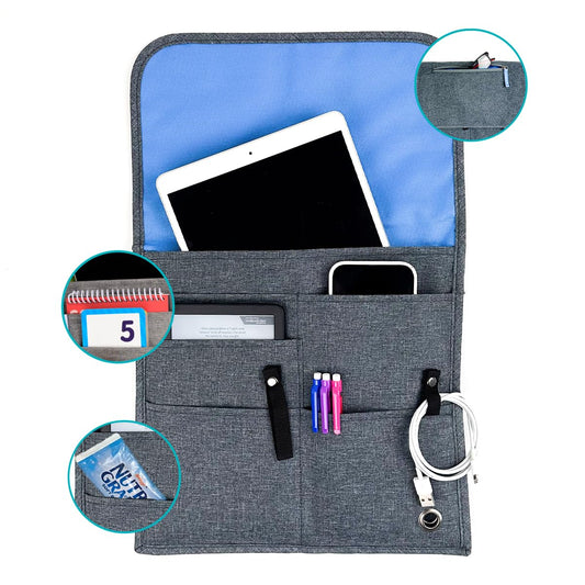 Airplane Pocket Organizer | Tray Table Cover | In Flight Seat Back Organizer Bag | Commuter Essential Travel Bag | Media Pouch For Flying | Travel Gift | Attaches To Luggage